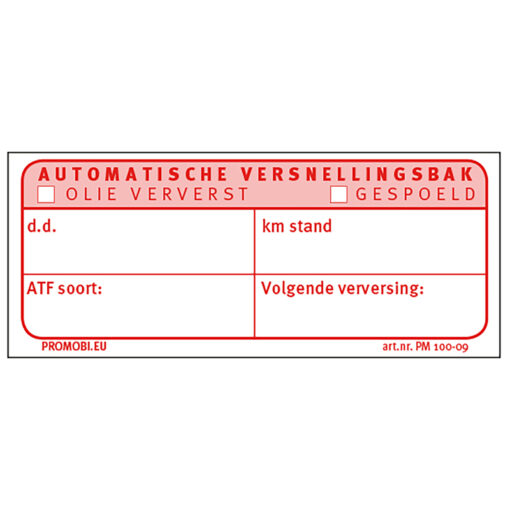 Werkplaatsetiket VERSNELLINGSBAK