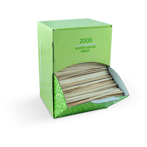 Houten roerstaafjes in dispenser