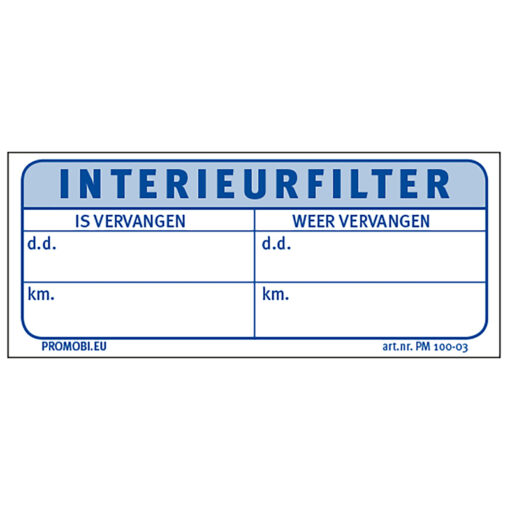 Werkplaatsetiket INTERIEURFILTER