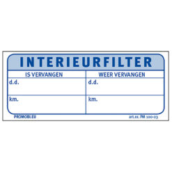 Werkplaatsetiket INTERIEURFILTER